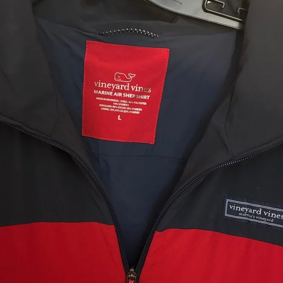 Vineyard Vines Red and Navy Quarter-Zip Marine Air Shep pullover Jacket - Picture 2 of 7